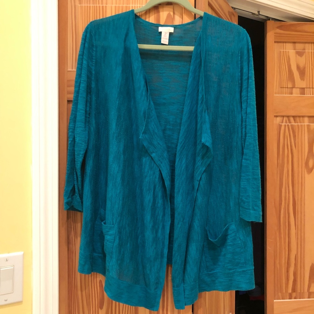 Chico’s teal green open sweater